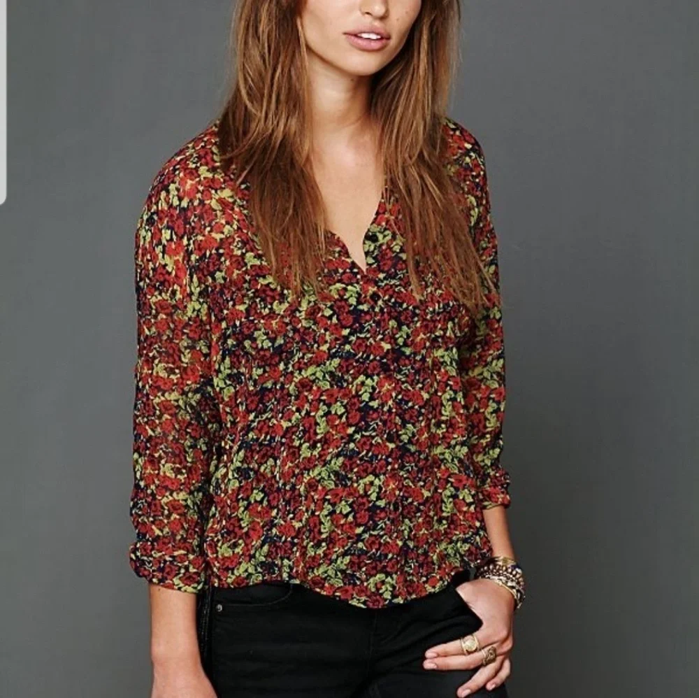 Free people sheer floral button-down shirt